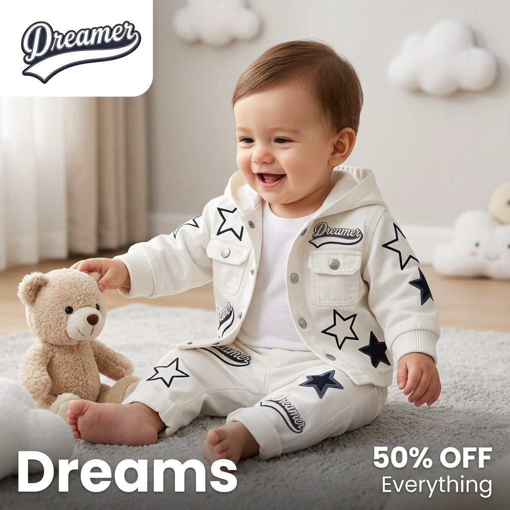 Dreamer Star Denim Jacket & Pants Set for Baby Boys 🌟 Premium 3-Piece Co-ord Set | 4 Colors Available
