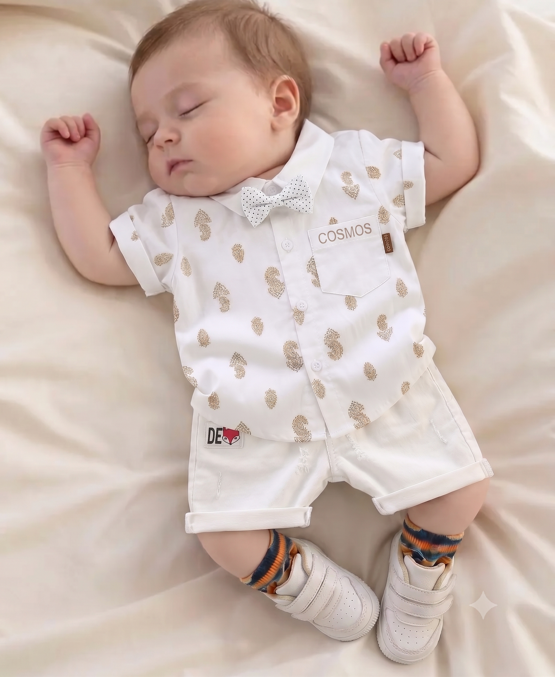 Baby Boys Formal Summer Outfit Set with Bow Tie & Shorts – Available in White, Black & Sky Blue