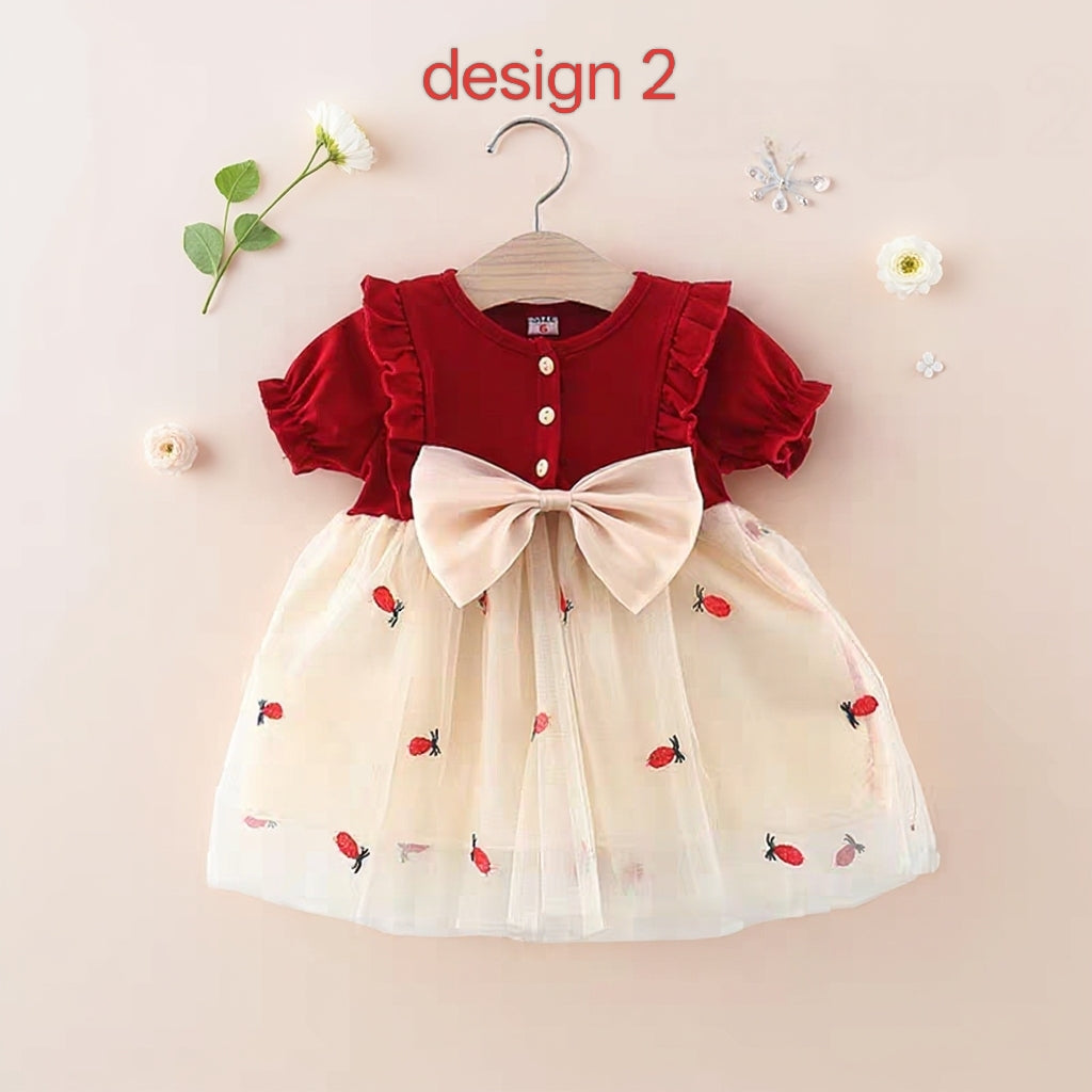 🍓 Cute Bunny Strawberry Baby Girl Party Dress 🎀