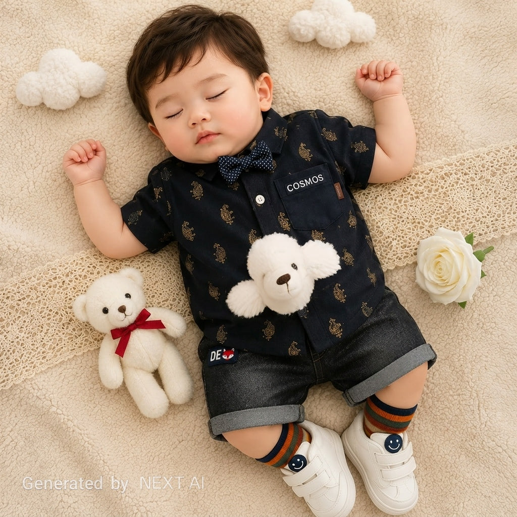 Baby Boys Formal Summer Outfit Set with Bow Tie & Shorts – Available in White, Black & Sky Blue
