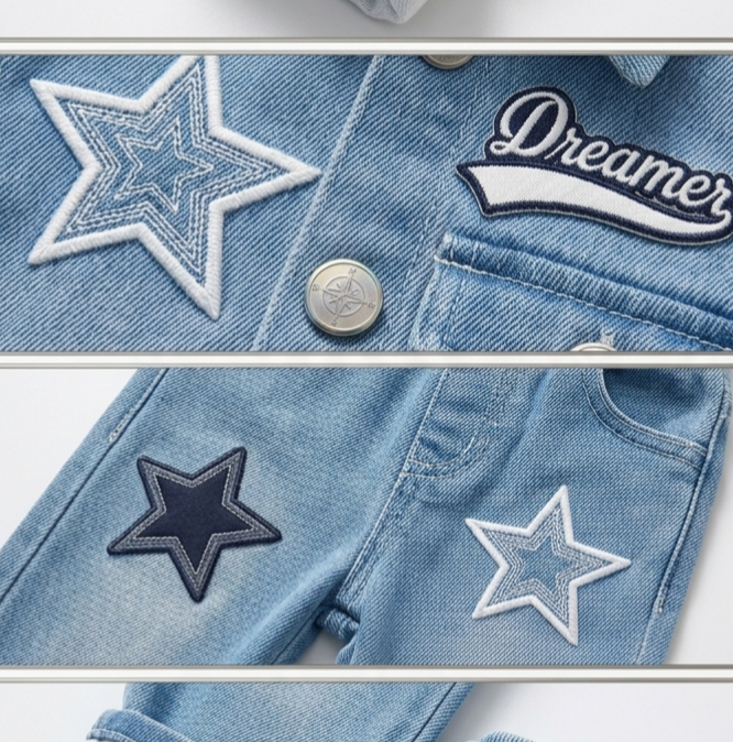 Dreamer Star Denim Jacket & Pants Set for Baby Boys 🌟 Premium 3-Piece Co-ord Set | 4 Colors Available