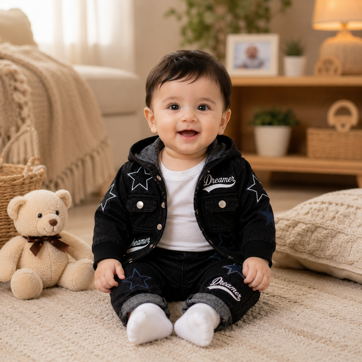 Dreamer Star Denim Jacket & Pants Set for Baby Boys 🌟 Premium 3-Piece Co-ord Set | 4 Colors Available