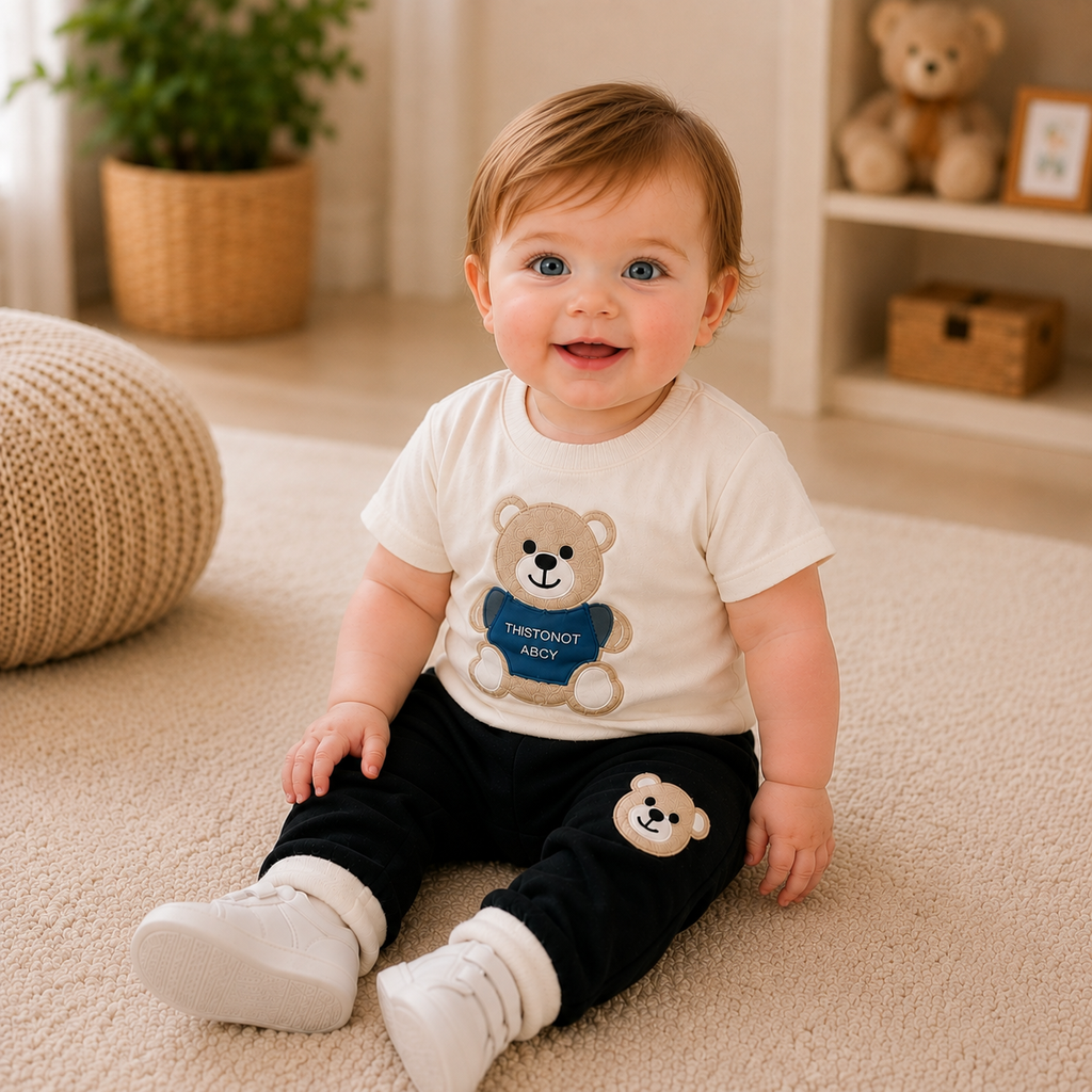 🧸 Cute Bear Hoodie 3-Piece Baby Clothing Set | Soft Cotton Blend Jacket, T-Shirt & Jogger Pant | Premium Kids Outfit | Unisex | All Season Wear (0-5 Years)