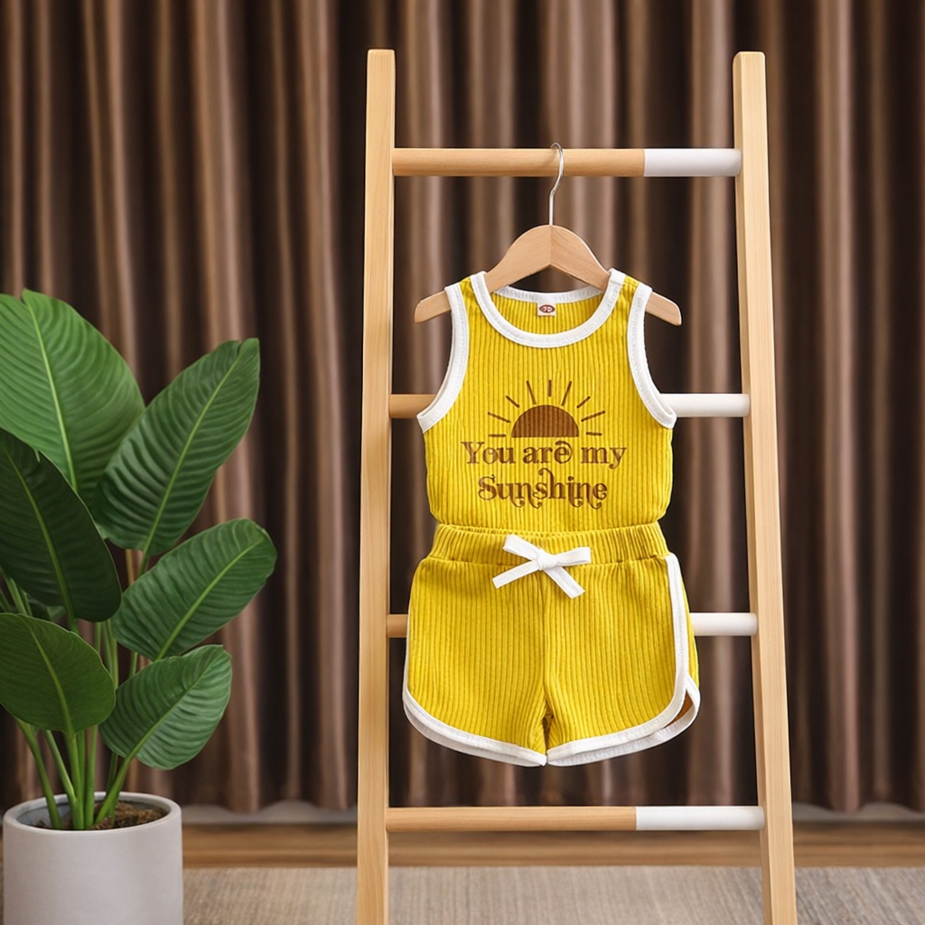 ✨ Sunshine Ribbed Kids Summer Co-Ord Set ☀️ | Soft Cotton Sleeveless Top & Shorts for Baby Boys & Girls (0-5 Years)