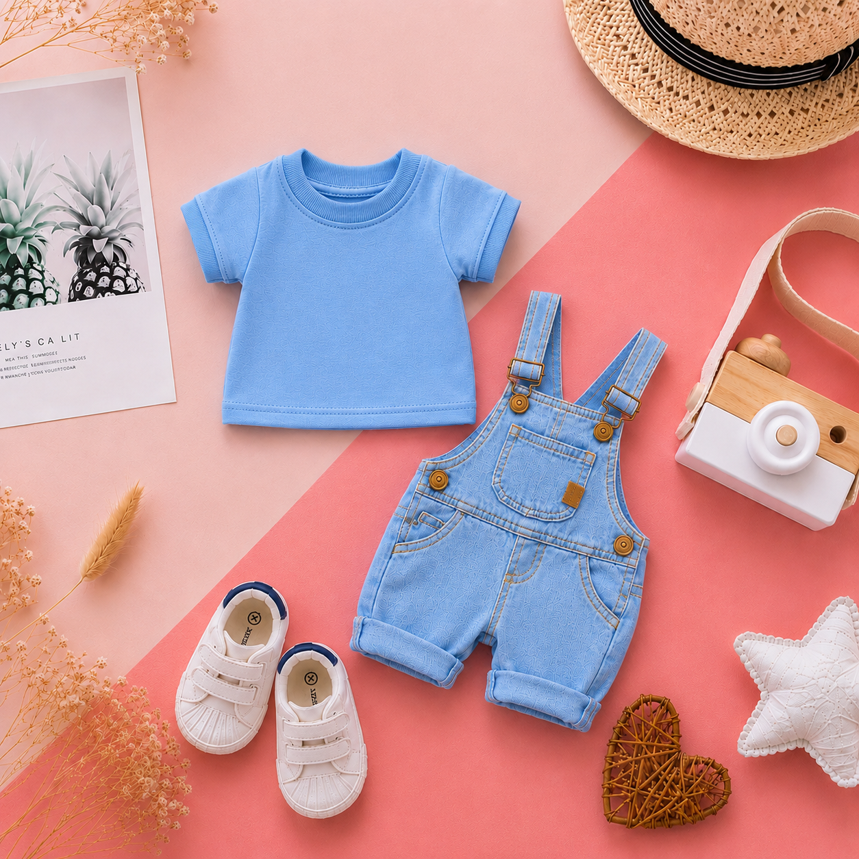 Baby Boy Denim Dungaree Set with Blue Tee 👶🩵