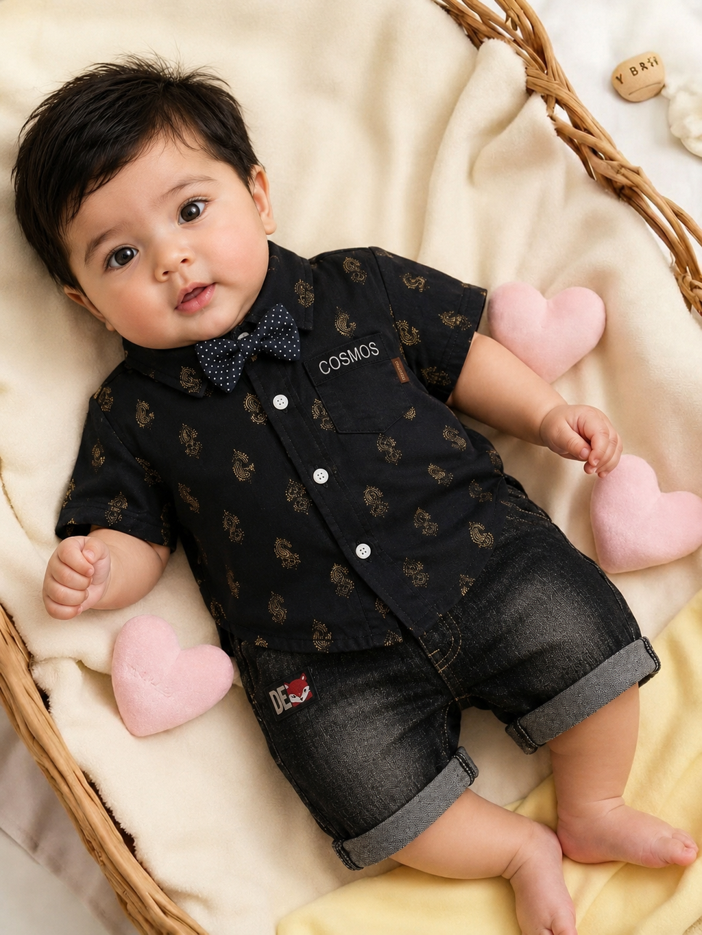 Baby Boys Formal Summer Outfit Set with Bow Tie & Shorts – Available in White, Black & Sky Blue