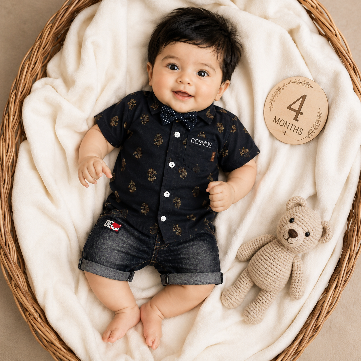 Baby Boys Formal Summer Outfit Set with Bow Tie & Shorts – Available in White, Black & Sky Blue