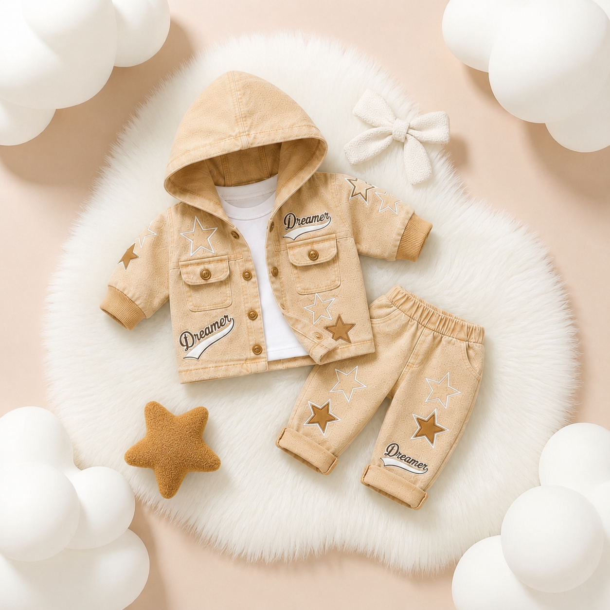Dreamer Star Denim Jacket & Pants Set for Baby Boys 🌟 Premium 3-Piece Co-ord Set | 4 Colors Available