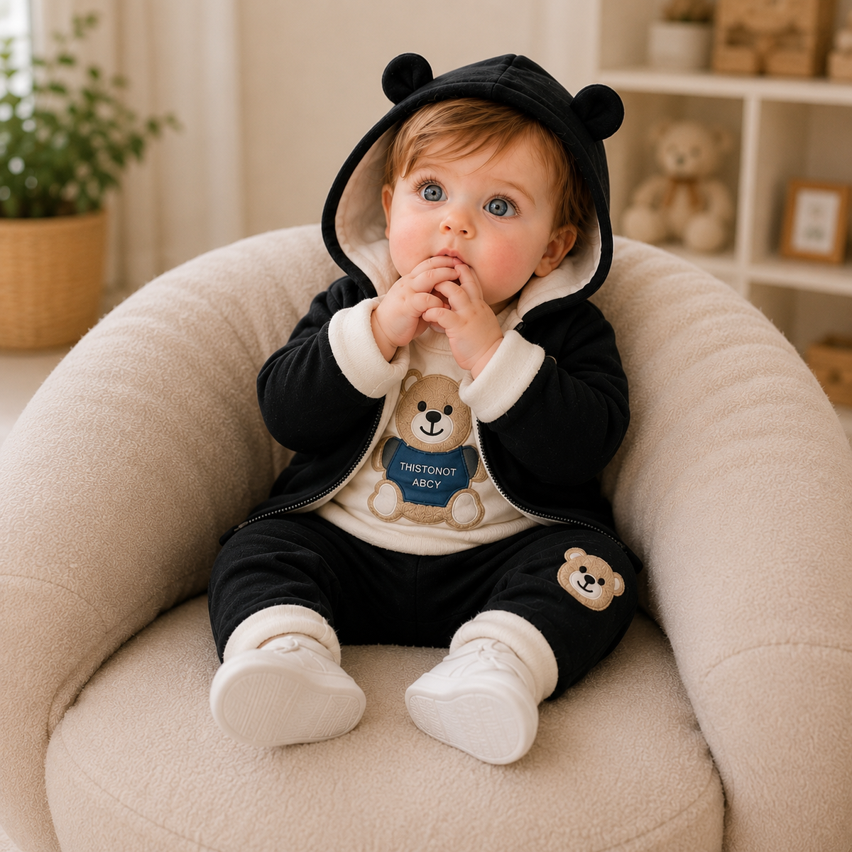 🧸 Cute Bear Hoodie 3-Piece Baby Clothing Set | Soft Cotton Blend Jacket, T-Shirt & Jogger Pant | Premium Kids Outfit | Unisex | All Season Wear (0-5 Years)