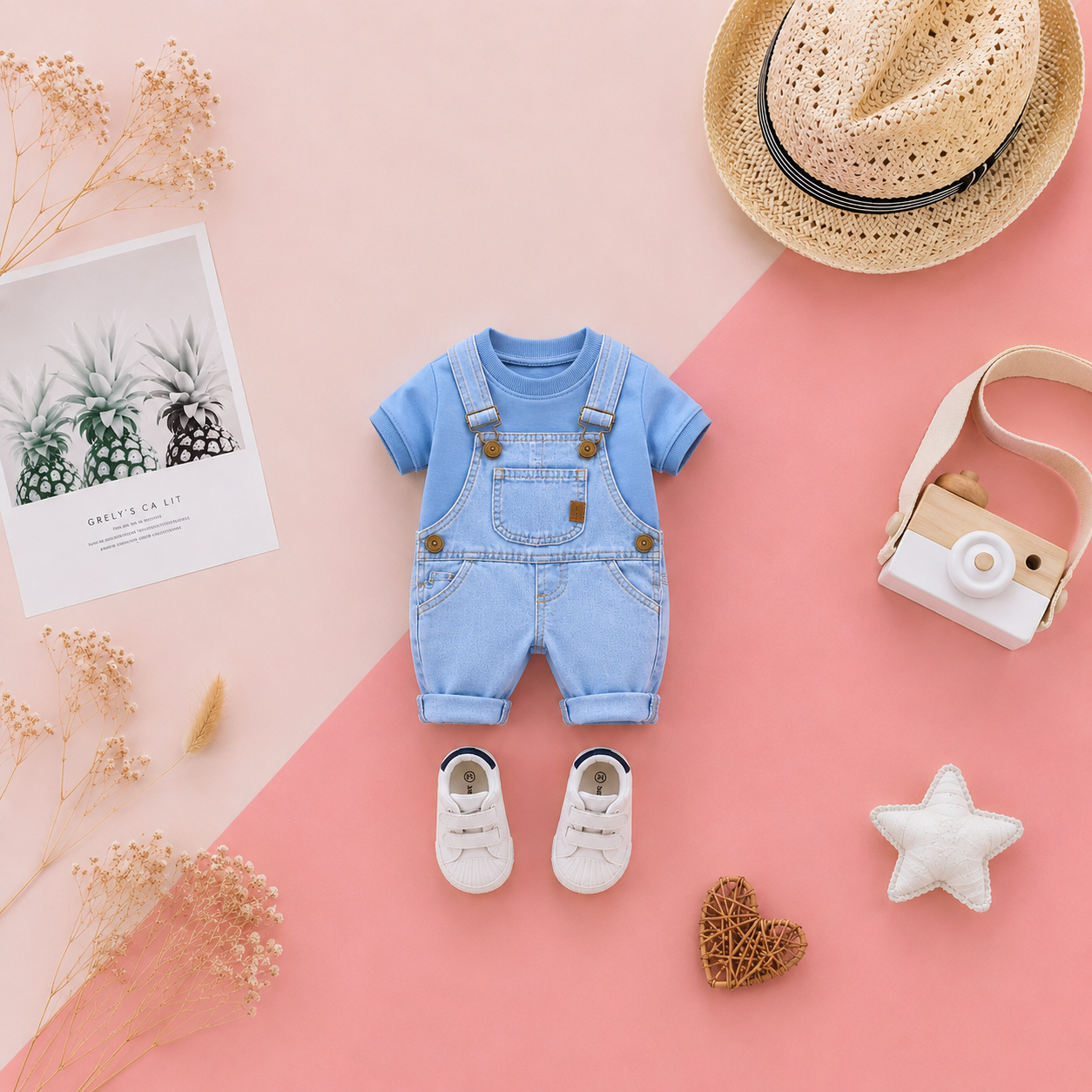 Baby Boy Denim Dungaree Set with Blue Tee 👶🩵