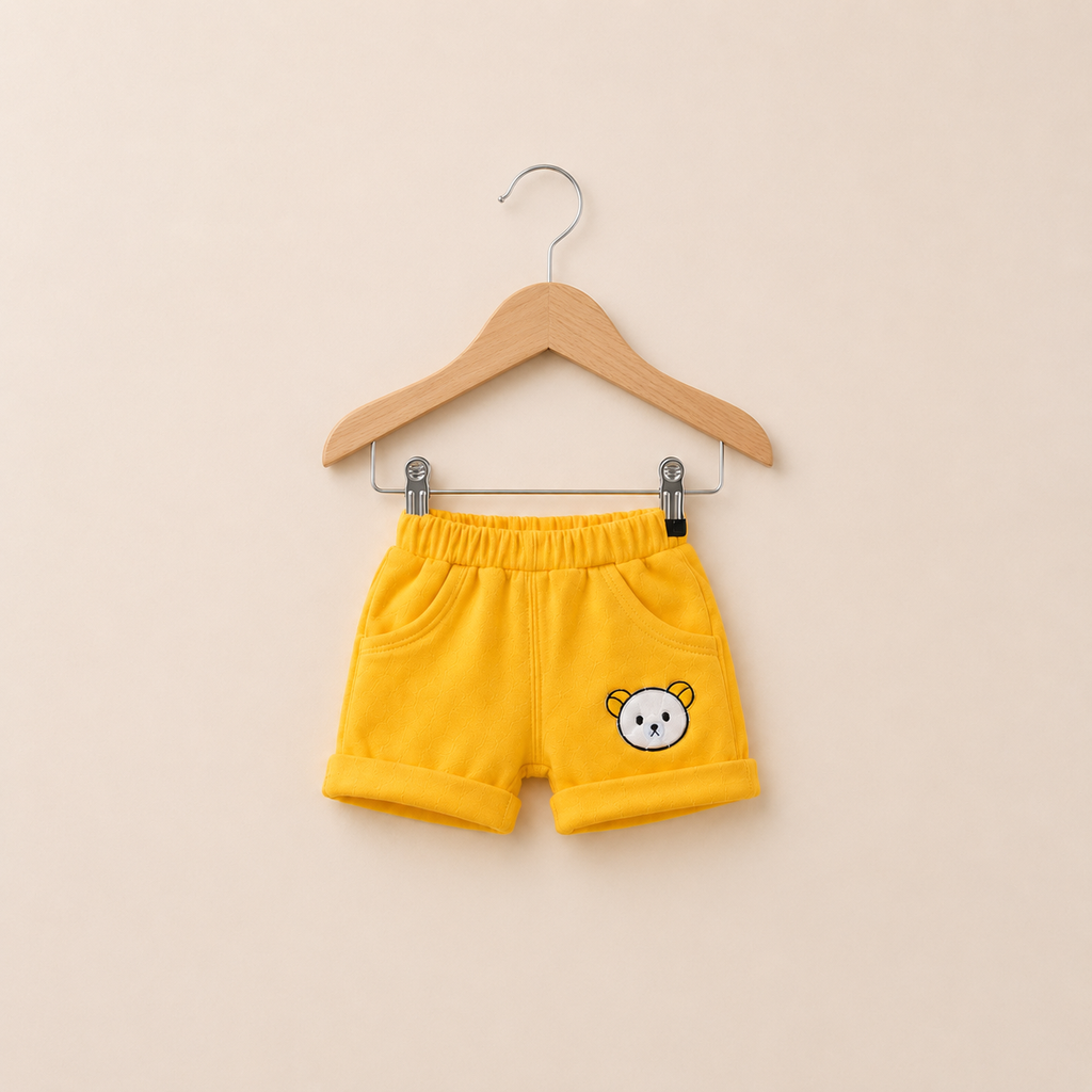 🐻 3PCS Baby Clothing Set – Bunny Ear Hoodie Vest, Cute Bear T-Shirt & Soft Shorts Set for Baby Boys & Girls 💛