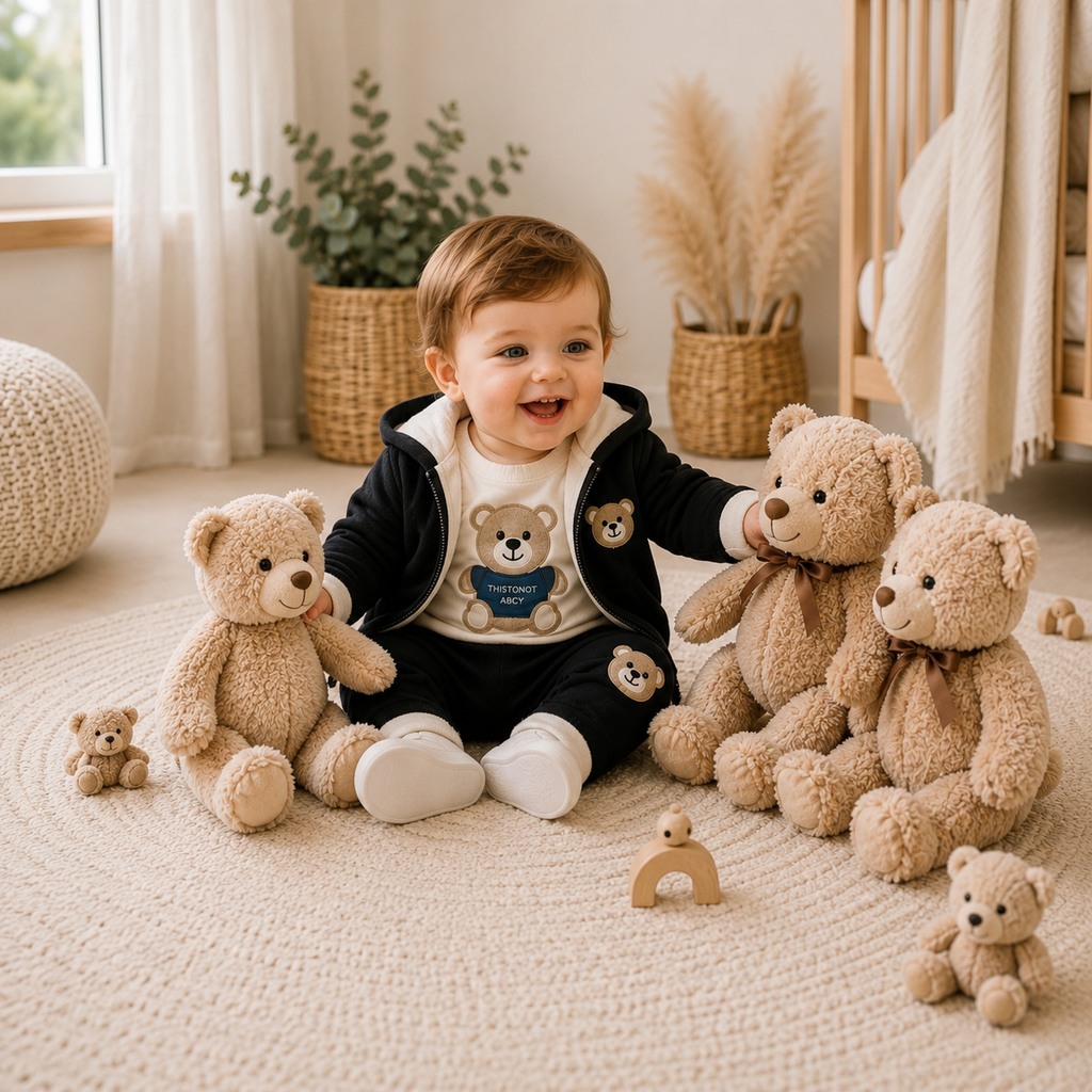 🧸 Cute Bear Hoodie 3-Piece Baby Clothing Set | Soft Cotton Blend Jacket, T-Shirt & Jogger Pant | Premium Kids Outfit | Unisex | All Season Wear (0-5 Years)