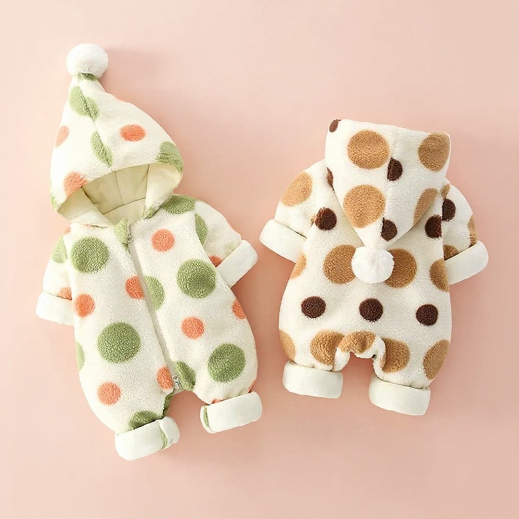 Cozy Polka Dot Baby Winter Jumpsuit ❄️ | Soft, Warm & Adorable | Price Drops to ₹299 — Soon ₹499!