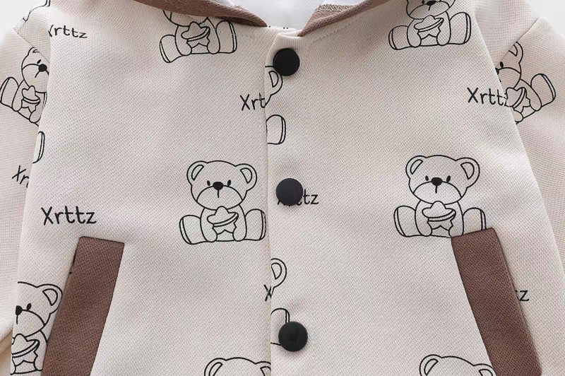 🧸 Cute Bear Print 3-Piece Kids Outfit Set – Hoodie, T-Shirt & Jeans Combo