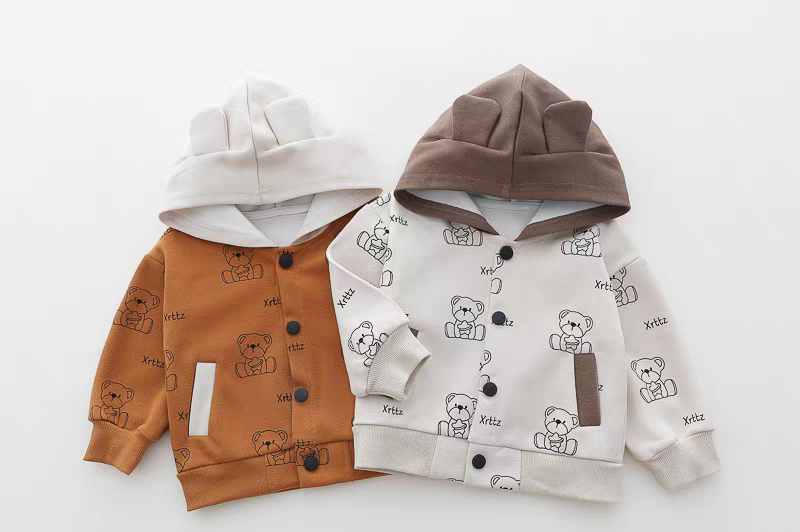 🧸 Cute Bear Print 3-Piece Kids Outfit Set – Hoodie, T-Shirt & Jeans Combo