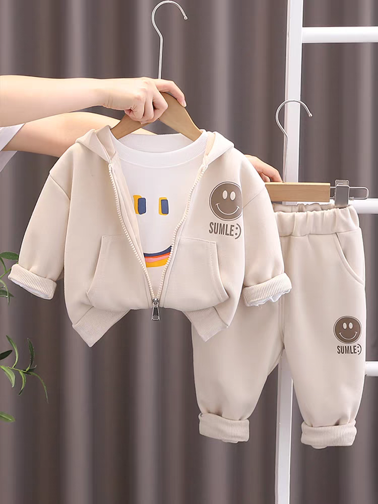 SUMLE” Smiley Face Kids Co-ord Set – Hoodie, T-Shirt & Jogger Pants Combo
