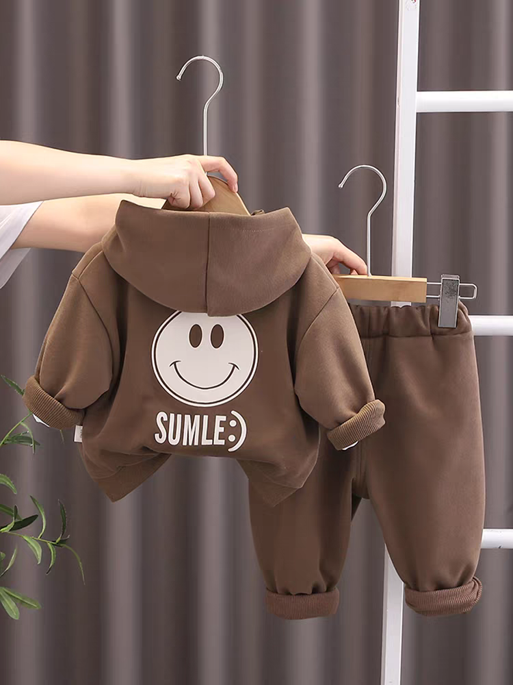 SUMLE” Smiley Face Kids Co-ord Set – Hoodie, T-Shirt & Jogger Pants Combo