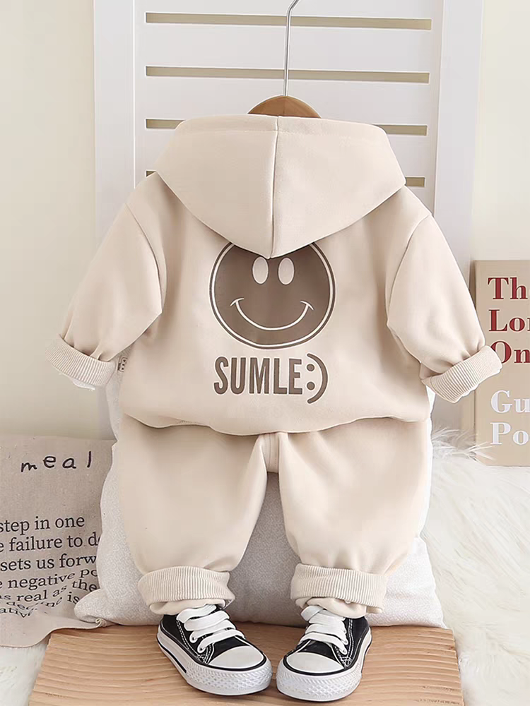 SUMLE” Smiley Face Kids Co-ord Set – Hoodie, T-Shirt & Jogger Pants Combo
