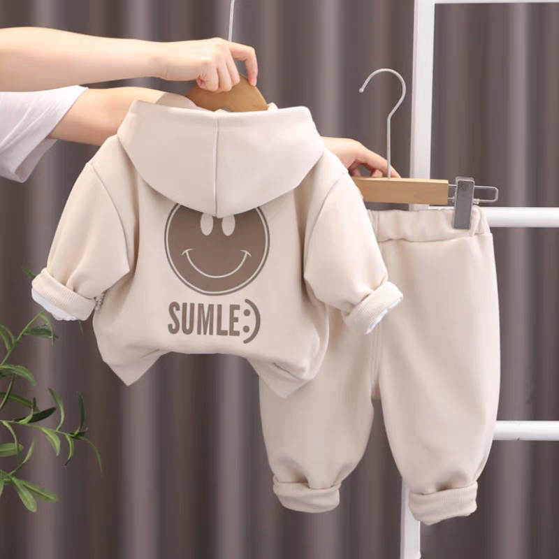 SUMLE” Smiley Face Kids Co-ord Set – Hoodie, T-Shirt & Jogger Pants Combo