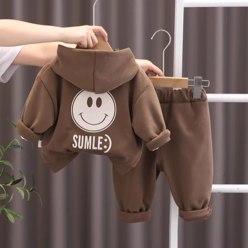 SUMLE” Smiley Face Kids Co-ord Set – Hoodie, T-Shirt & Jogger Pants Combo
