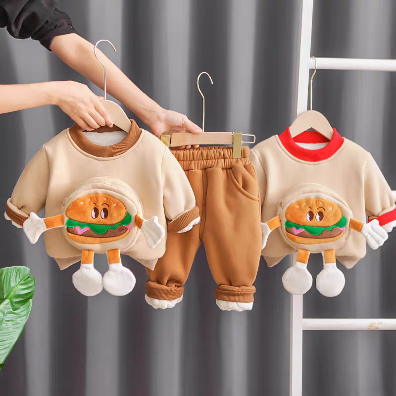 🌟👶 Fun Burger Character Kids Tracksuit - Soft Fleece Lined Sweatshirt & Pants Set for Little Ones!