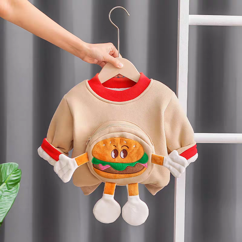 🌟👶 Fun Burger Character Kids Tracksuit - Soft Fleece Lined Sweatshirt & Pants Set for Little Ones!