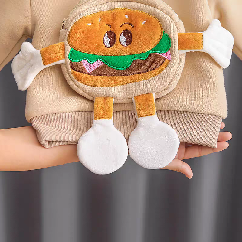 🌟👶 Fun Burger Character Kids Tracksuit - Soft Fleece Lined Sweatshirt & Pants Set for Little Ones!