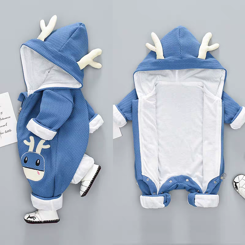 ✨🍼 Cute Antlered Hooded Baby Jumpsuit - Soft & Playful Infant Romper with Deer Face Applique