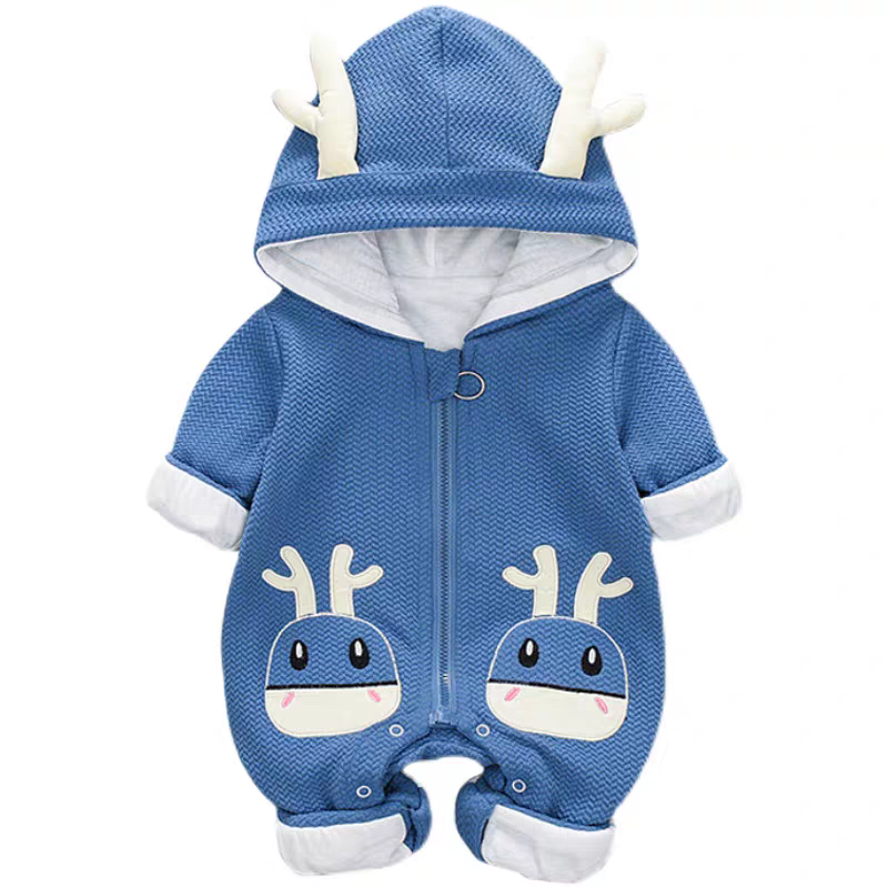 ✨🍼 Cute Antlered Hooded Baby Jumpsuit - Soft & Playful Infant Romper with Deer Face Applique