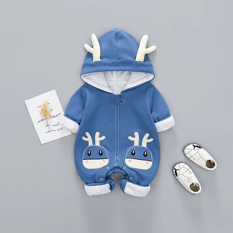 ✨🍼 Cute Antlered Hooded Baby Jumpsuit - Soft & Playful Infant Romper with Deer Face Applique
