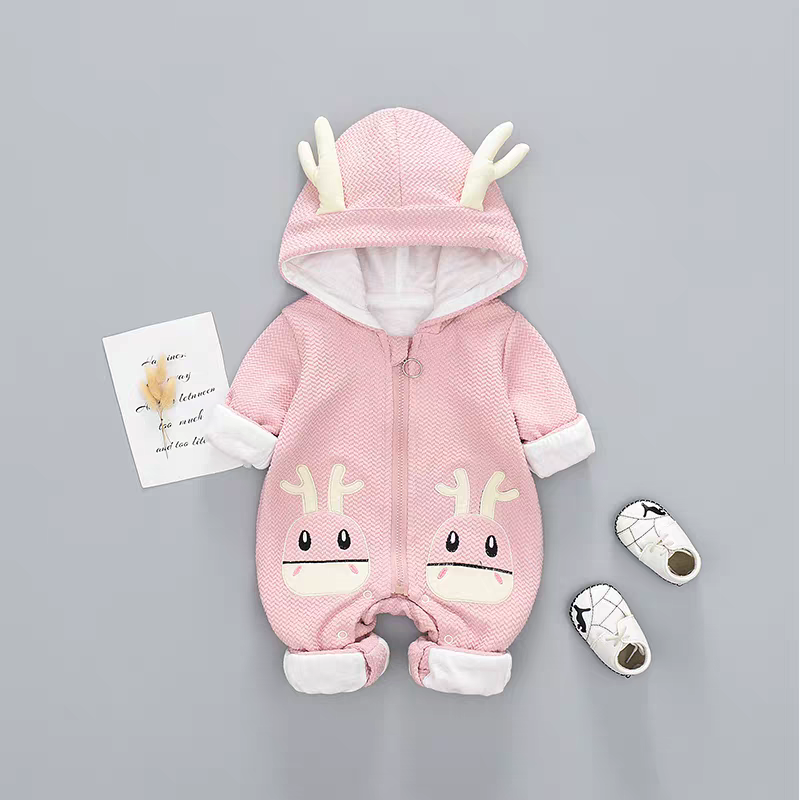 ✨🍼 Cute Antlered Hooded Baby Jumpsuit - Soft & Playful Infant Romper with Deer Face Applique