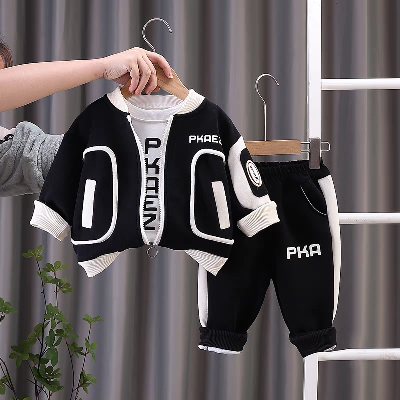 : Kids' Modern Sporty Tracksuit Set | Stylish Black & White Ensemble