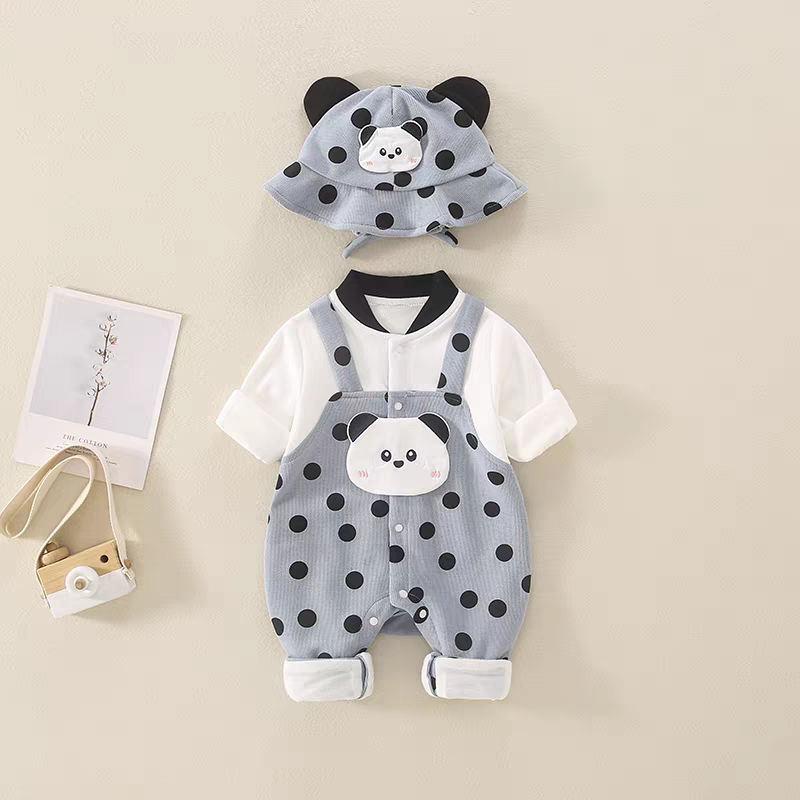 Adorable Panda Polka Dot Baby Romper Set with Hat – Soft Cotton