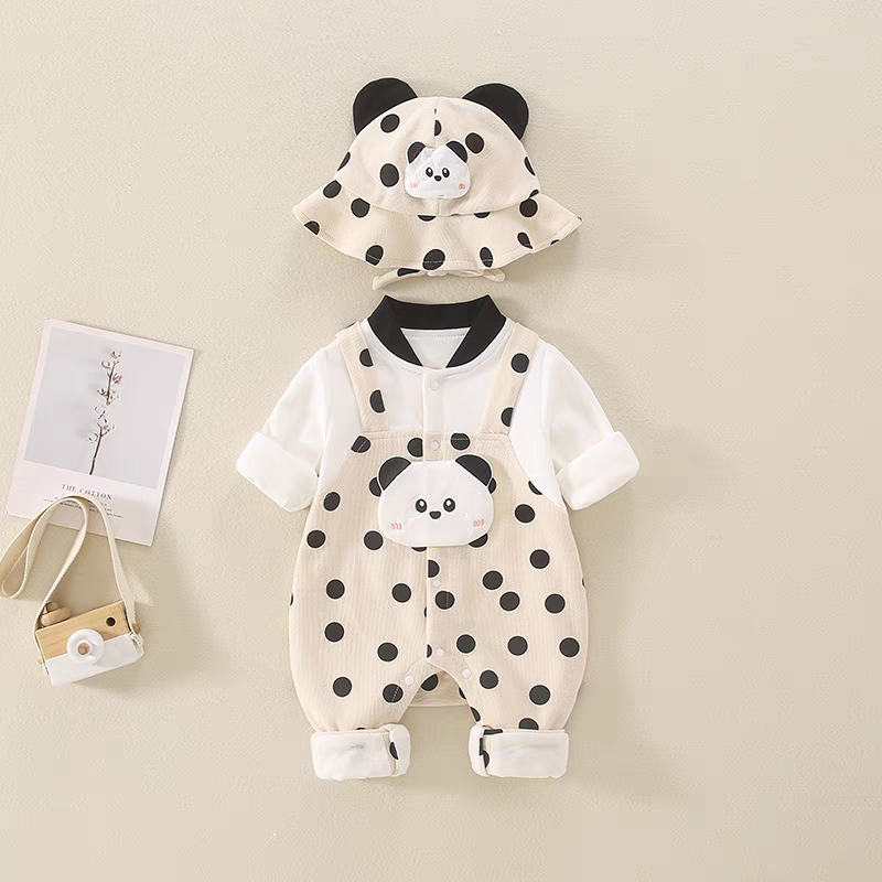 Adorable Panda Polka Dot Baby Romper Set with Hat – Soft Cotton