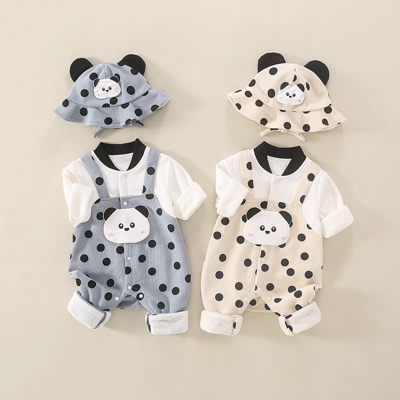 Adorable Panda Polka Dot Baby Romper Set with Hat – Soft Cotton