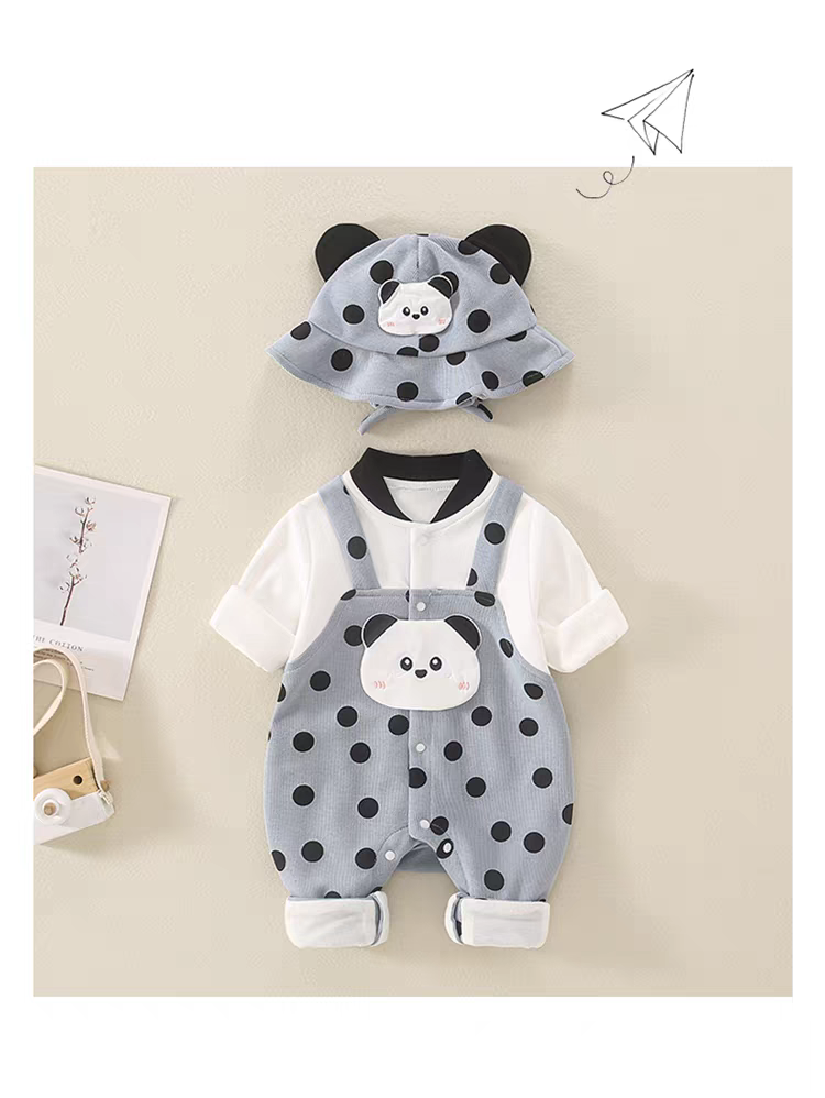 Adorable Panda Polka Dot Baby Romper Set with Hat – Soft Cotton