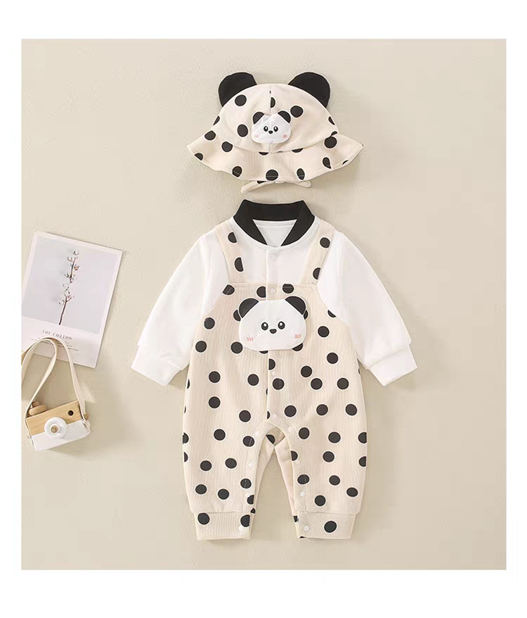 Adorable Panda Polka Dot Baby Romper Set with Hat – Soft Cotton