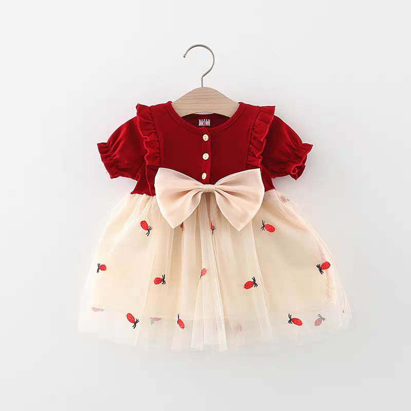 🍓 Cute Bunny Strawberry Baby Girl Party Dress 🎀