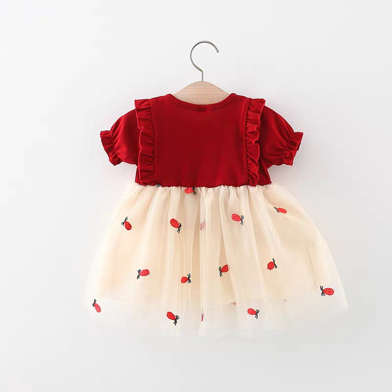 🍓 Cute Bunny Strawberry Baby Girl Party Dress 🎀