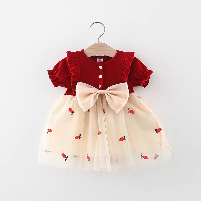 🍓 Cute Bunny Strawberry Baby Girl Party Dress 🎀