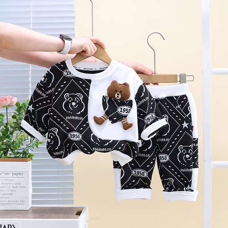 Cute Teddy Print Boys Co-ord Set