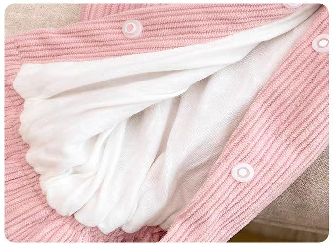 Cute Baby Girl Corduroy Romper Set | Soft Cotton Heart Print Outfit (Pink & Mustard)