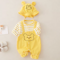 Baby Yellow Bear Print Romper with Bucket Hat – Lightweight Summer Cotton Jumpsuit for Boys & Girls